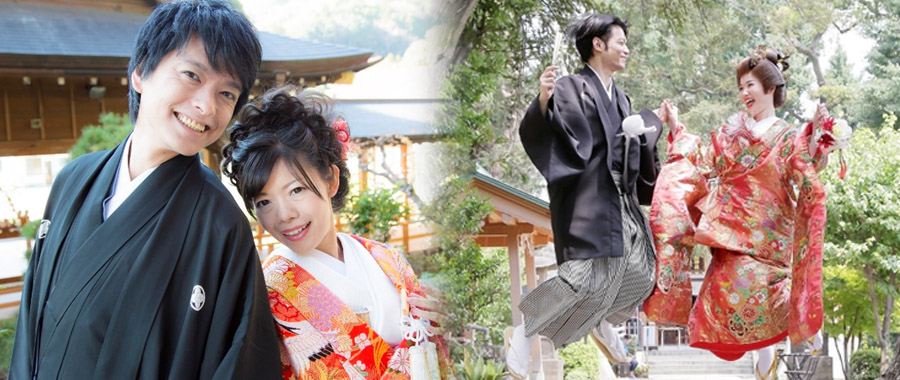 写真: 和装結婚式（ホテル庭園、神社での花嫁・花婿の写真）